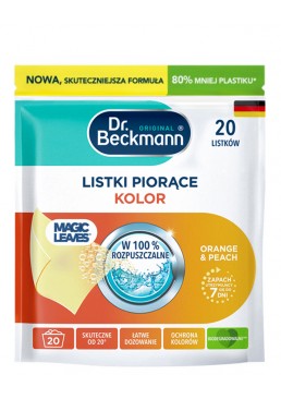 Салфетки для стирки Dr. Beckmann Magic Leaves Colour Protect для цветных вещей с ароматом Апельсин и Персик, 20 шт